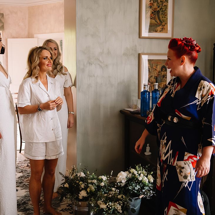Bridal party get ready for the wedding at the chateau 