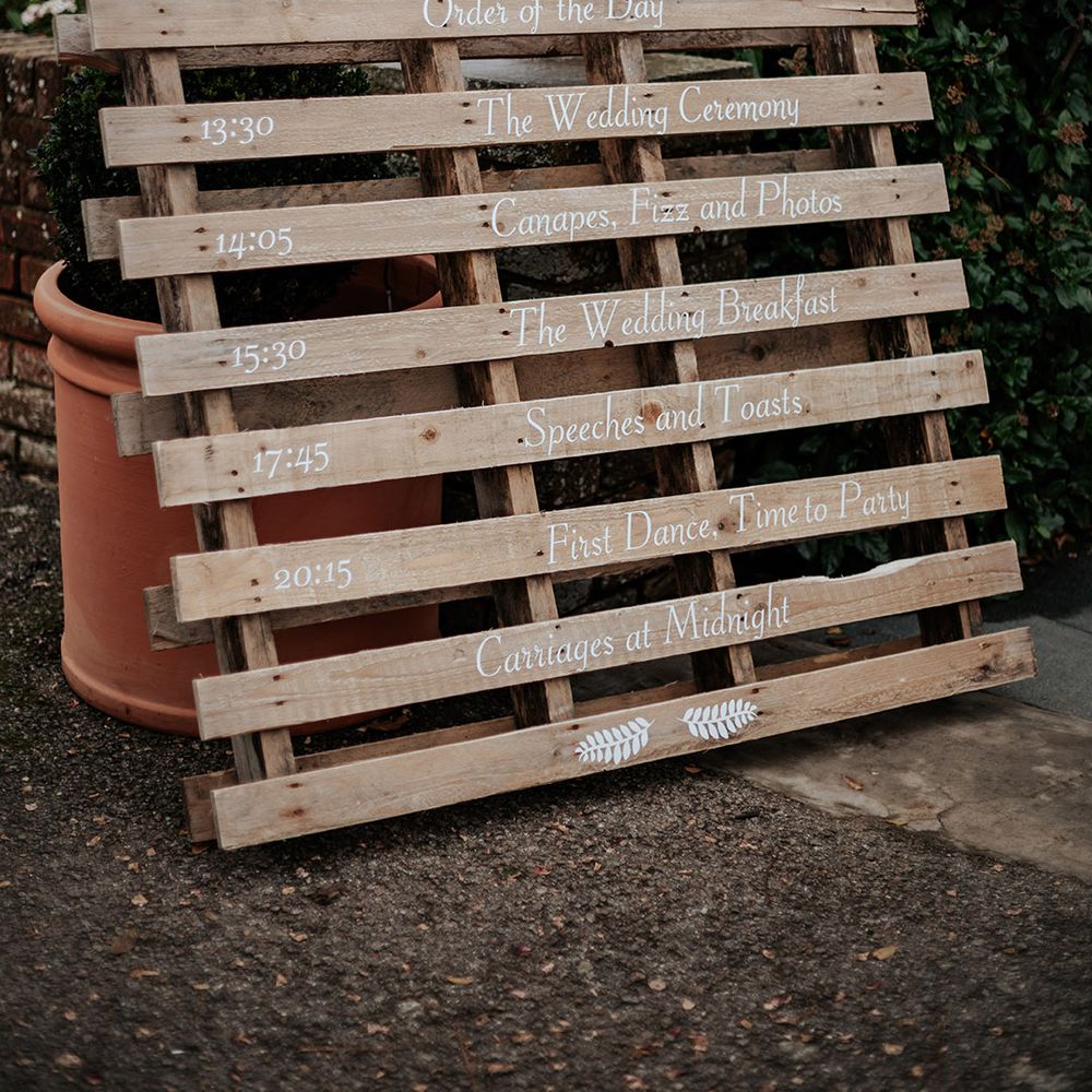 DIY wooden wedding signage order of the day 