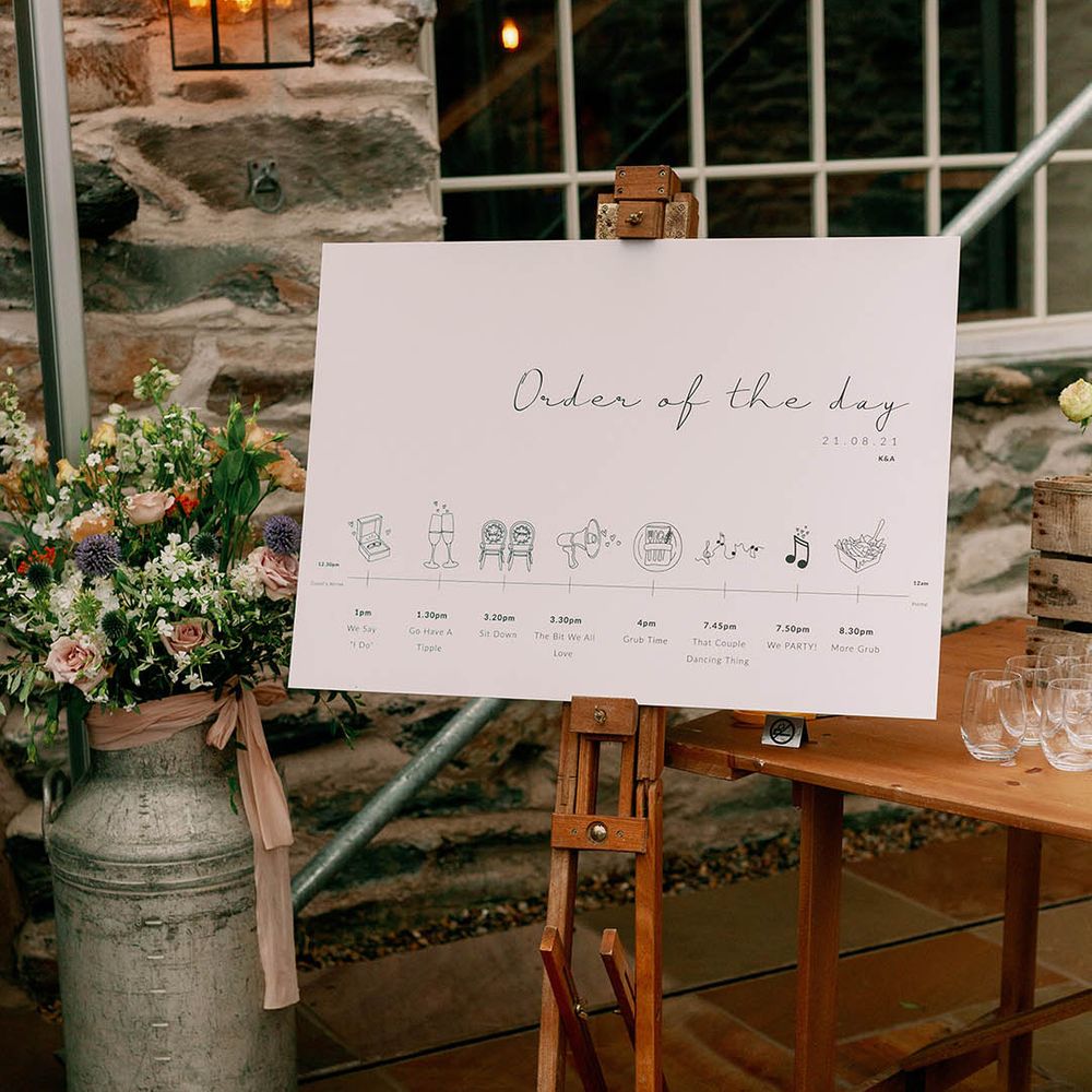 Simple and minimal wedding order of the day wedding sign