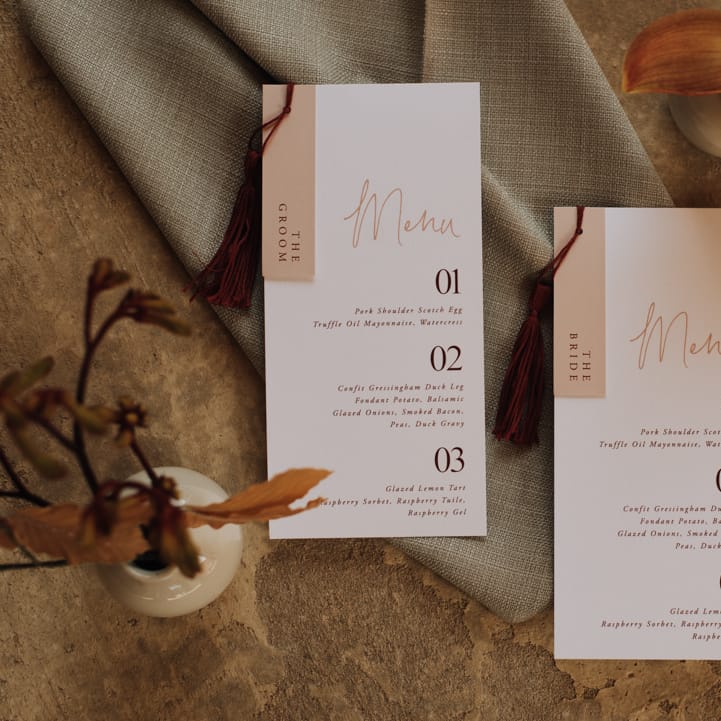 Modern menu wedding stationery by Silk & Ink Designs
