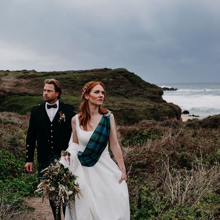 Scottish blue and green wedding inspiration at Big Sur with cliffside couples portraits 