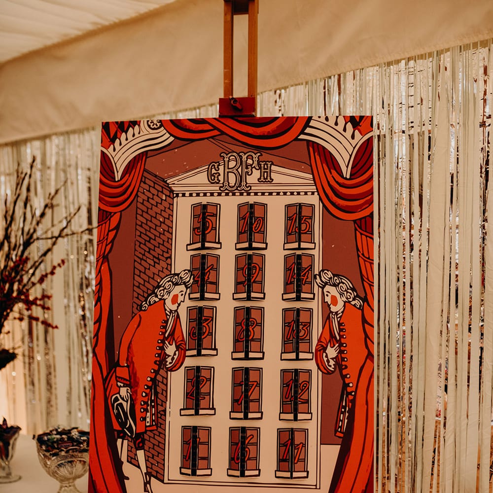 DIY wedding table plan in the style of a Christmas advent calendar 