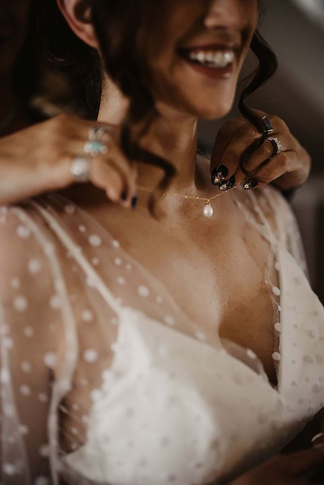 jewelry for low cut wedding dress Plunging Neckline Wedding Dress Jewelry