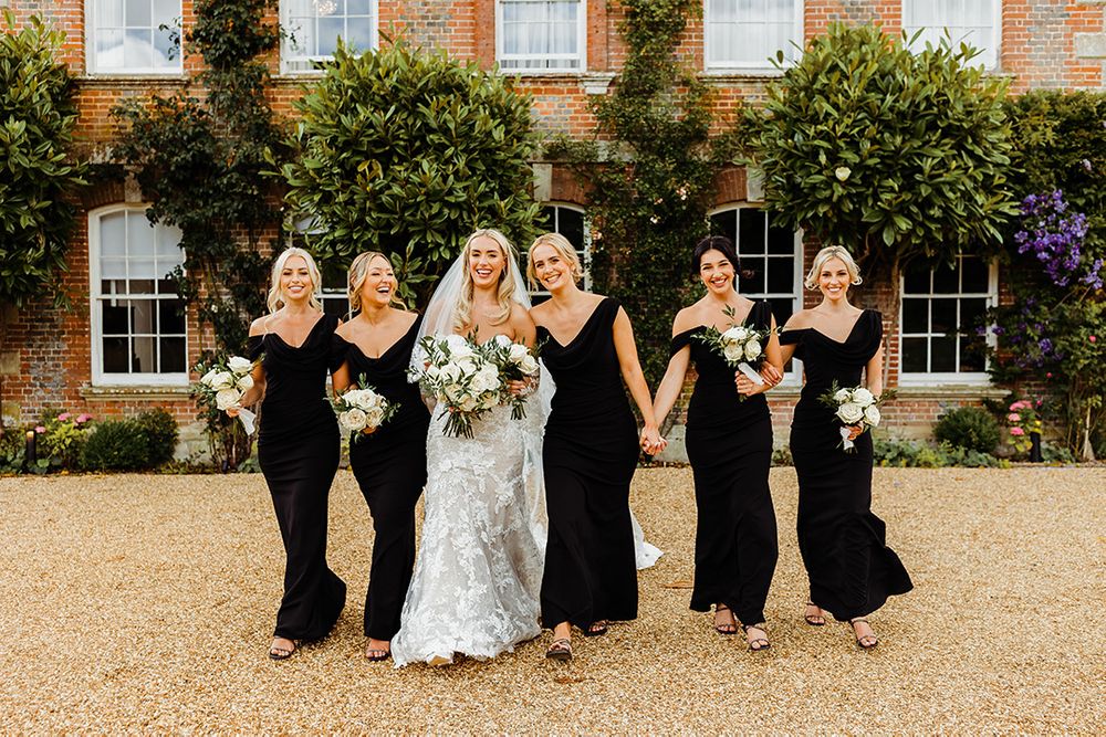 wedding photos with black bridesmaid dresses Bridesmaids in Black