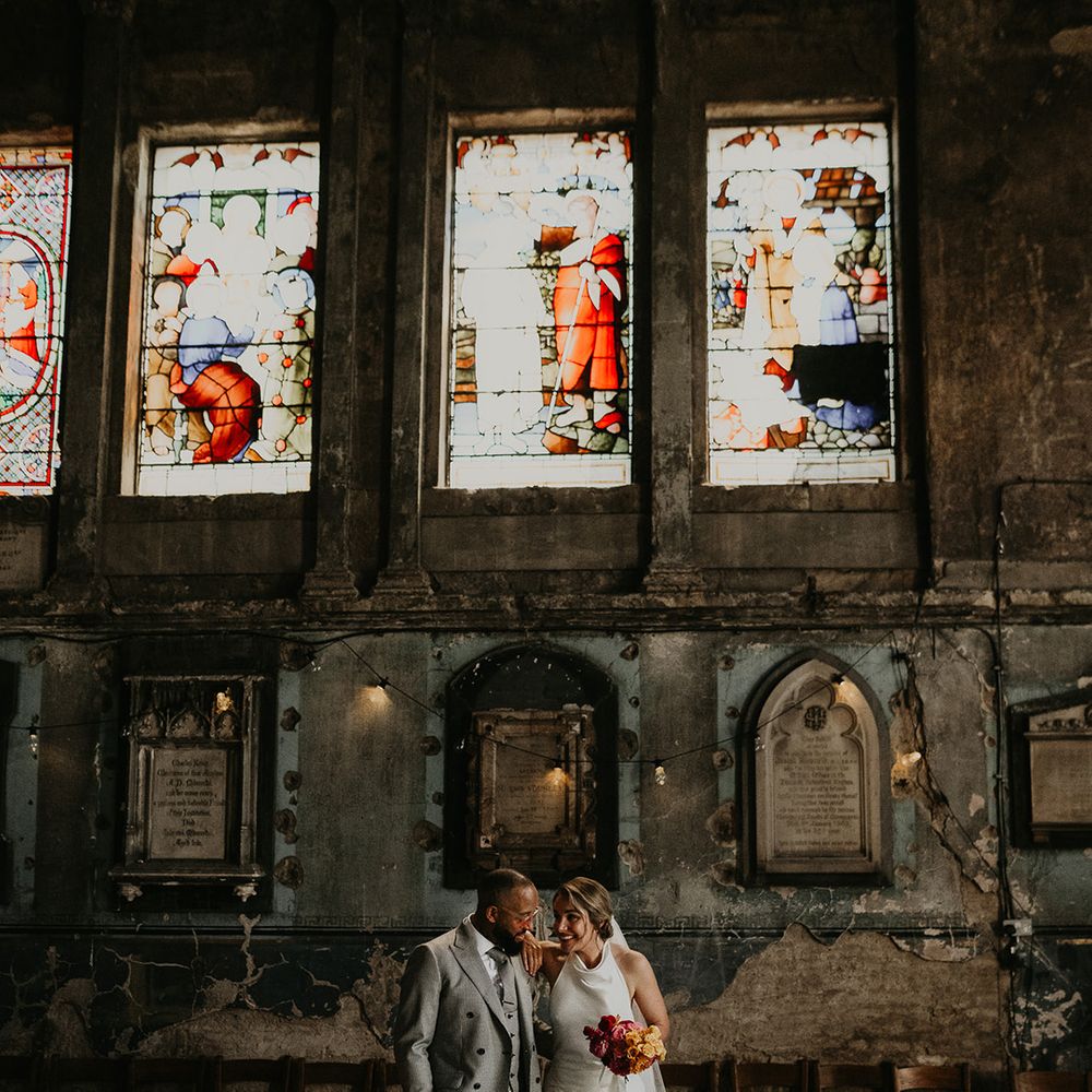 asylum-chapel-with-bride-in-satin-wedding-dress-with-groom-in-grey-suit