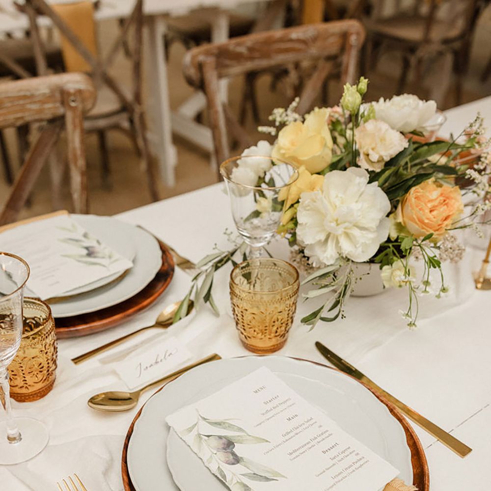 warm yellow wedding table theme