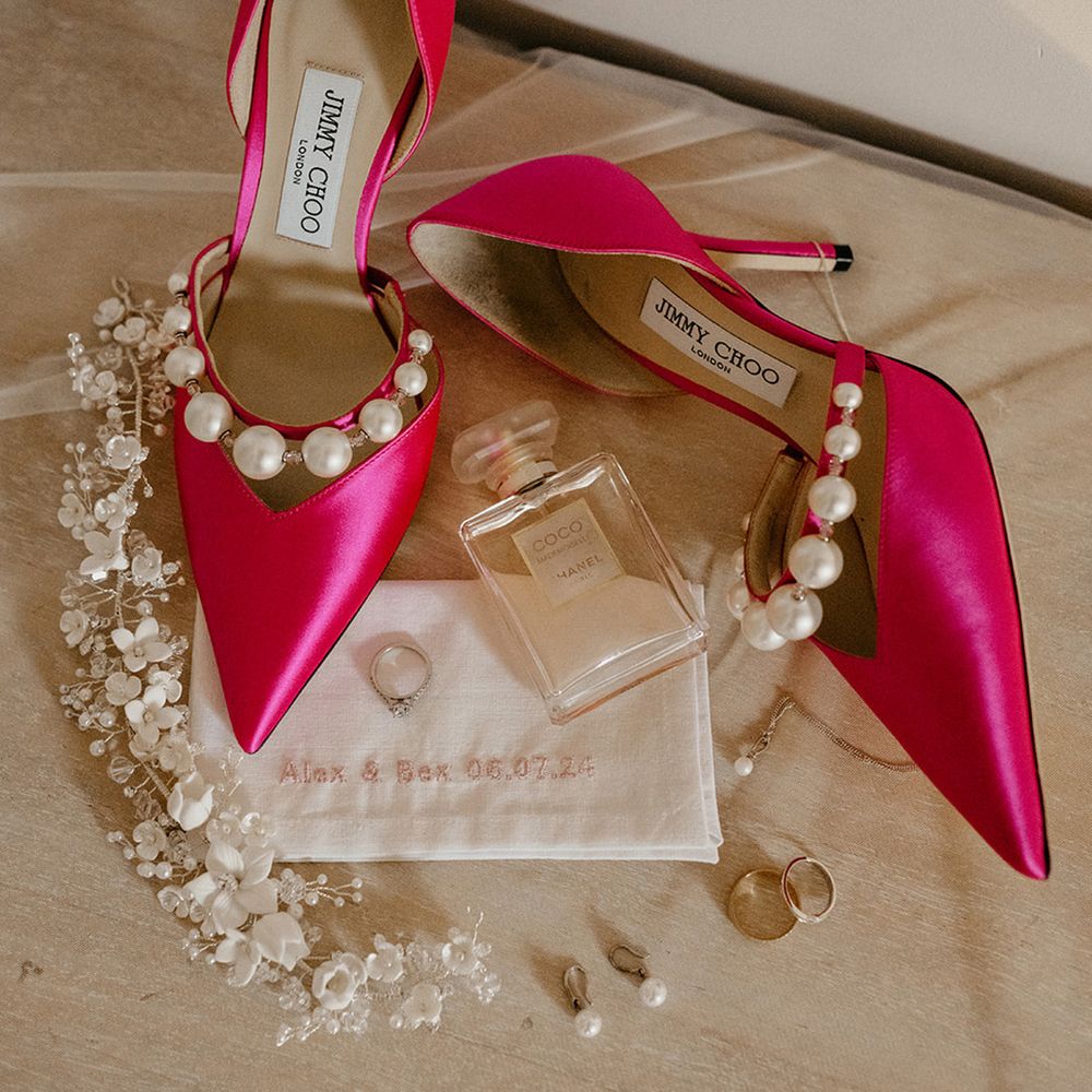 pink-jimmy-choo-designer-wedding-shoes-with-chanel-perfume