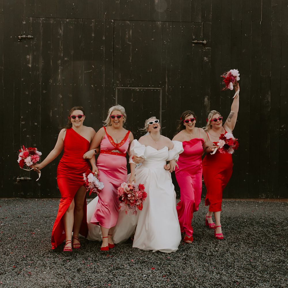 pink-and-red-bridesmaid-dresses