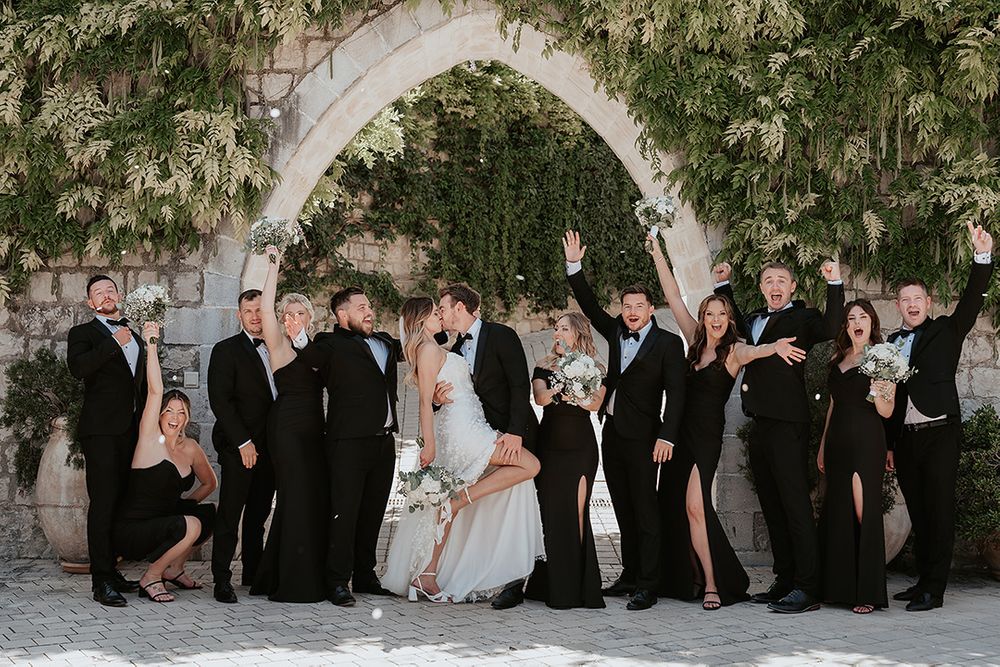 black bridesmaid dresses with groomsmen Charcoal-Gray and Black Wedding Attire