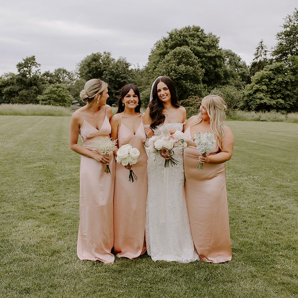 peachy-pink-satin-bridesmaid-dresses