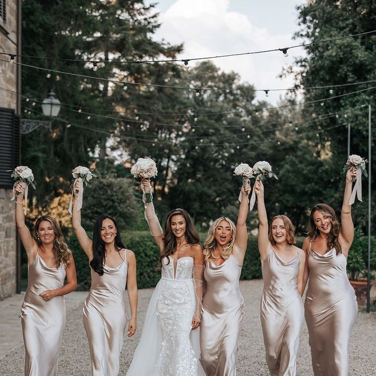 Gold Satin Bridesmaid Dresses For Destination Wedding hen do