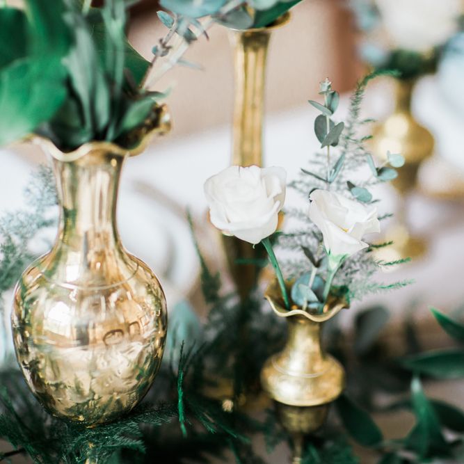Elegant Place Setting With Gold Cutlery & Foliage Table Runner