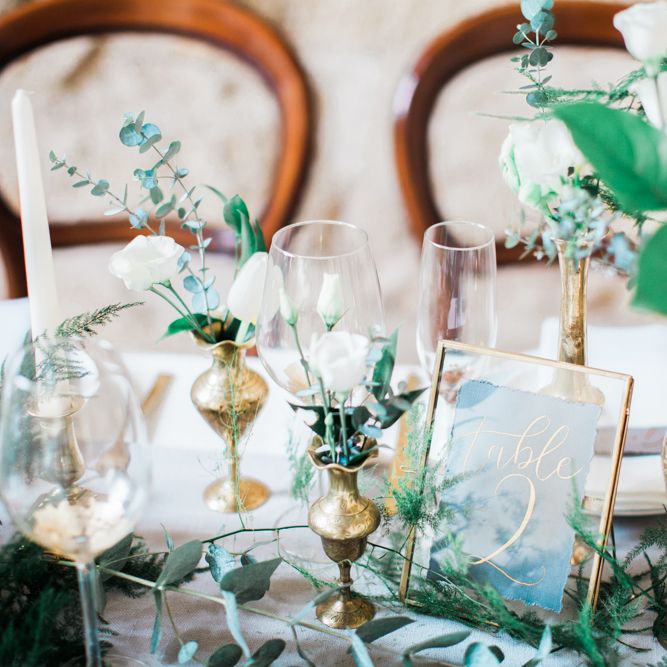 Elegant Place Setting With Gold Cutlery & Foliage Table Runner