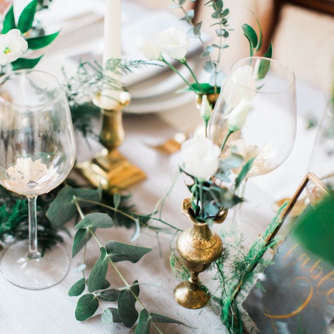 Elegant Place Setting With Gold Cutlery & Foliage Table Runner