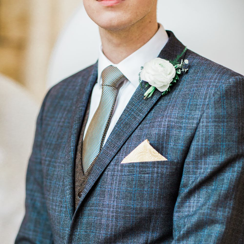 Navy Checked Suit For Groom