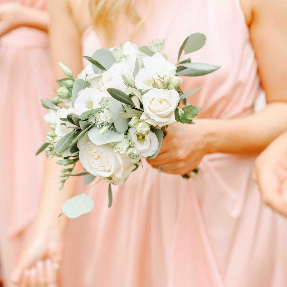 Blush Pink Bridesmaid & White Bouquet