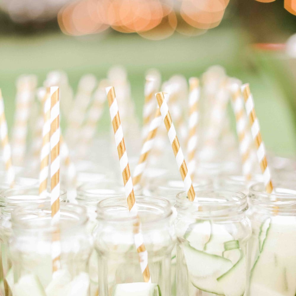 Jam Jar Glasses with Stripe Straws