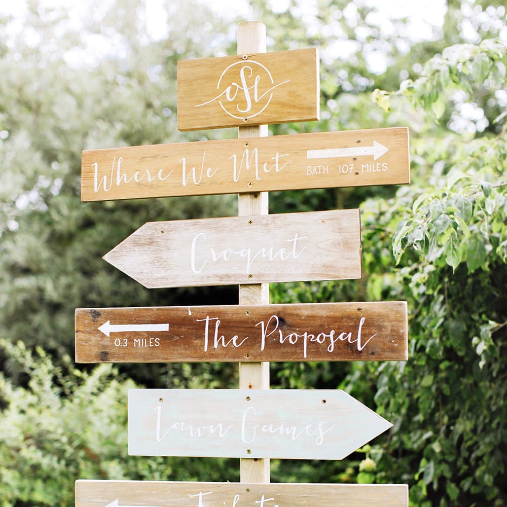 Wooden Wedding Direction Sign Post