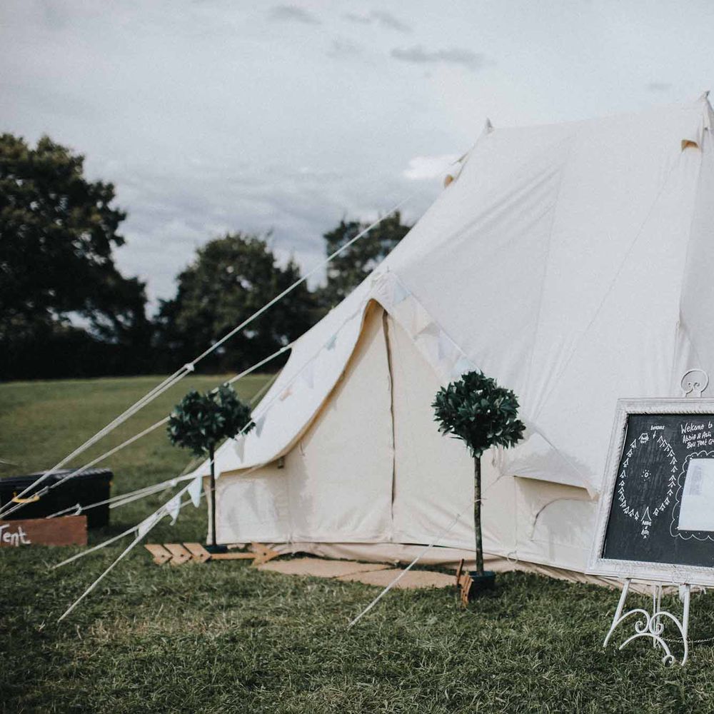 Abbi From Save The Date Magazine Gets Married Wearing Margaux Taridts & Grace Loves Lace Outdoor Festival Wedding With Tipis, Bell Tent Camping & Festoon Lights