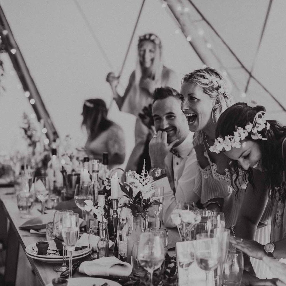 Abbi From Save The Date Magazine Gets Married Wearing Margaux Taridts & Grace Loves Lace Outdoor Festival Wedding With Tipis, Bell Tent Camping & Festoon Lights