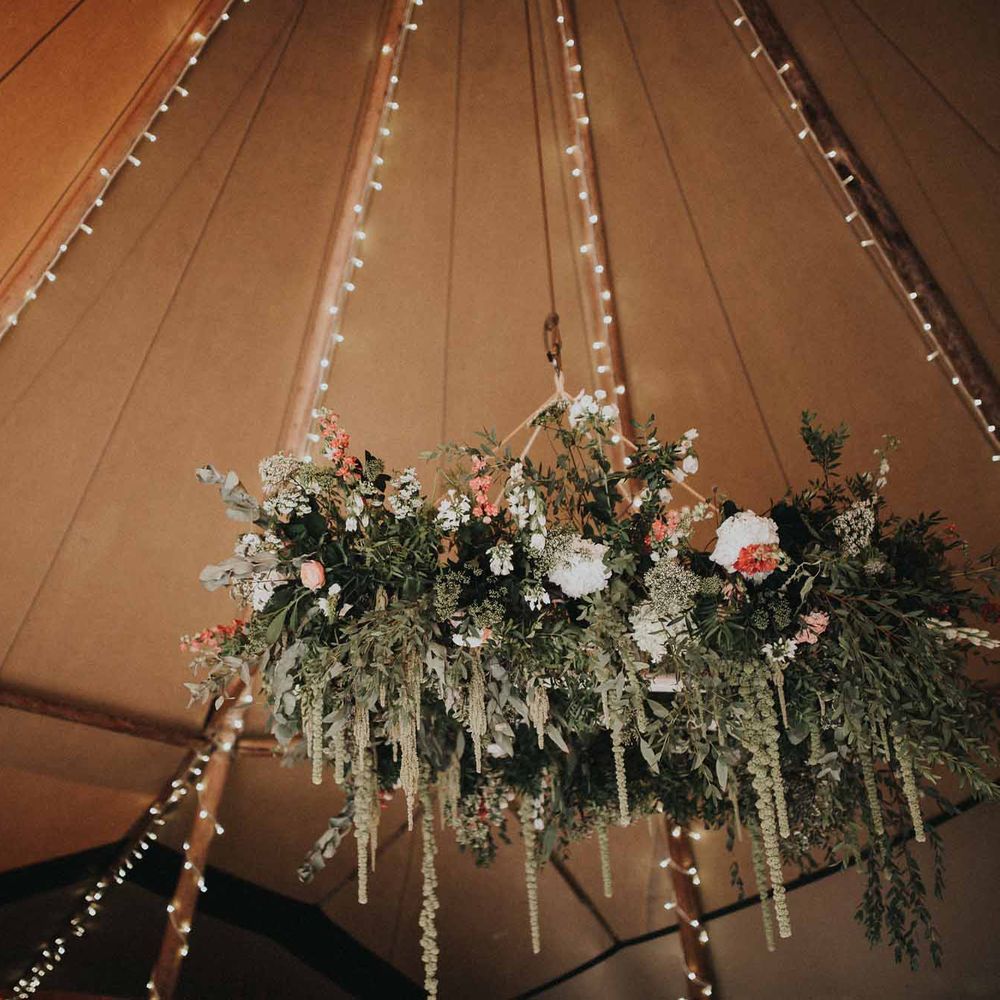 Abbi From Save The Date Magazine Gets Married Wearing Margaux Taridts & Grace Loves Lace Outdoor Festival Wedding With Tipis, Bell Tent Camping & Festoon Lights