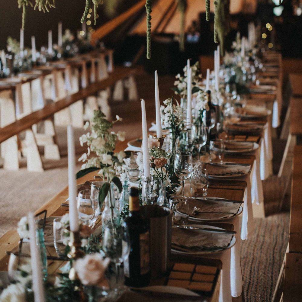 Abbi From Save The Date Magazine Gets Married Wearing Margaux Taridts & Grace Loves Lace Outdoor Festival Wedding With Tipis, Bell Tent Camping & Festoon Lights