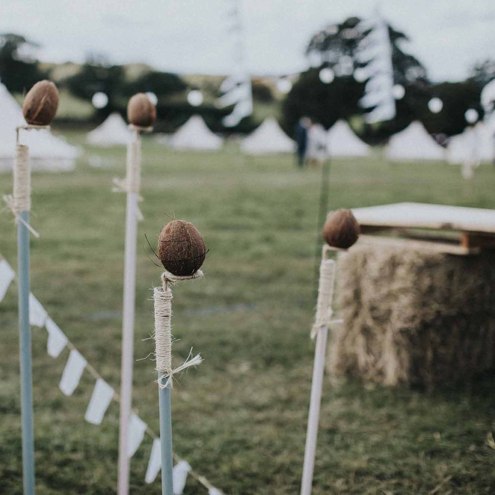 Abbi From Save The Date Magazine Gets Married Wearing Margaux Taridts & Grace Loves Lace Outdoor Festival Wedding With Tipis, Bell Tent Camping & Festoon Lights