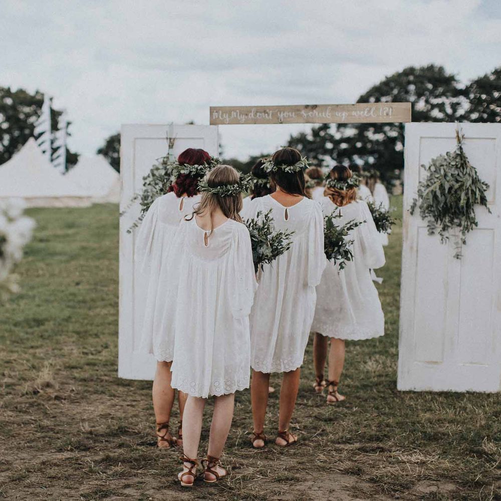 Abbi From Save The Date Magazine Gets Married Wearing Margaux Taridts & Grace Loves Lace Outdoor Festival Wedding With Tipis, Bell Tent Camping & Festoon Lights
