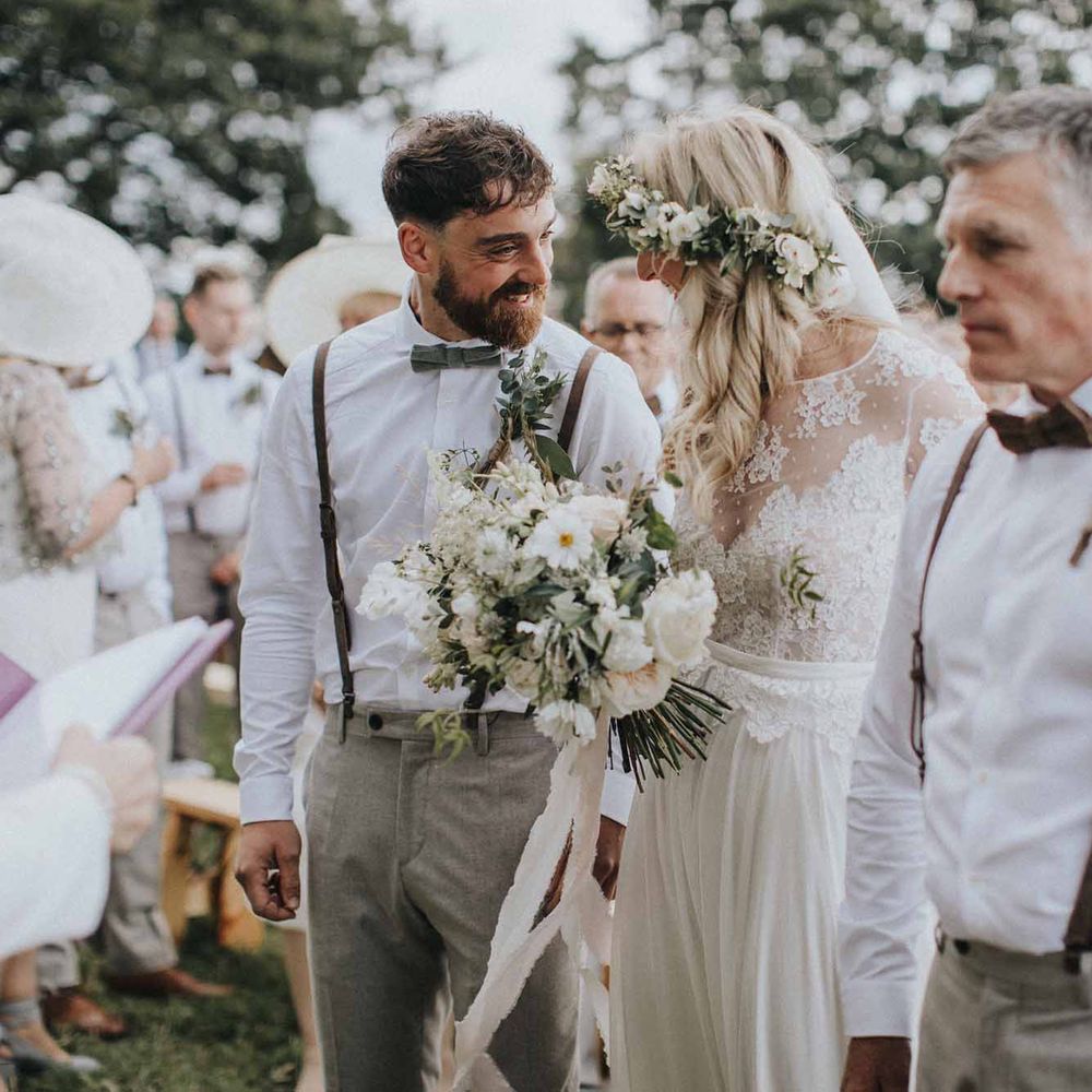 Abbi From Save The Date Magazine Gets Married Wearing Margaux Taridts & Grace Loves Lace Outdoor Festival Wedding With Tipis, Bell Tent Camping & Festoon Lights