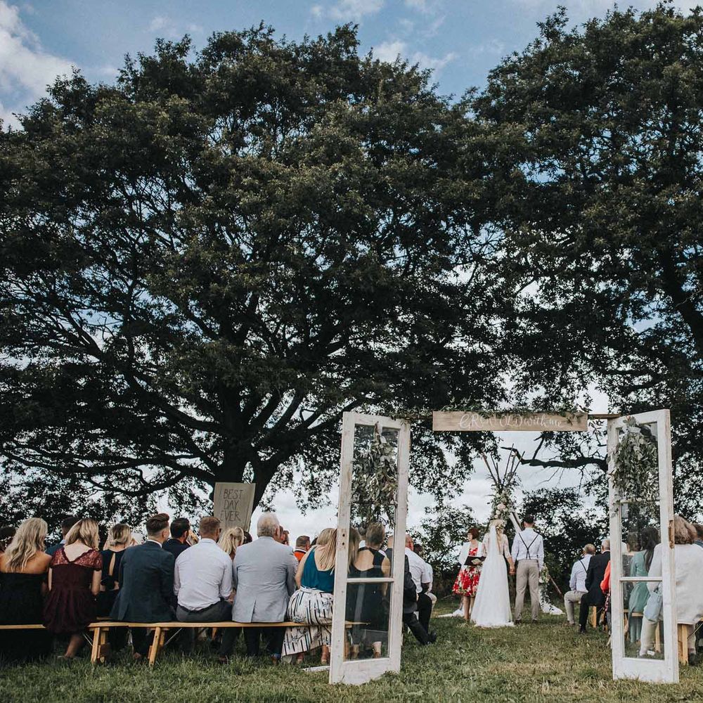 Abbi From Save The Date Magazine Gets Married Wearing Margaux Taridts & Grace Loves Lace Outdoor Festival Wedding With Tipis, Bell Tent Camping & Festoon Lights