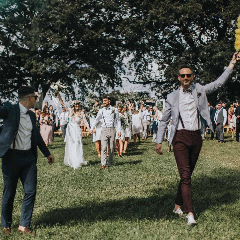 Abbi From Save The Date Magazine Gets Married Wearing Margaux Taridts & Grace Loves Lace Outdoor Festival Wedding With Tipis, Bell Tent Camping & Festoon Lights
