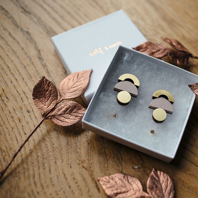 Wolf and Moon Geometric Earrings | Relaxed Industrial Wedding at Ocean Studios, Plymouth | Freckle Photography