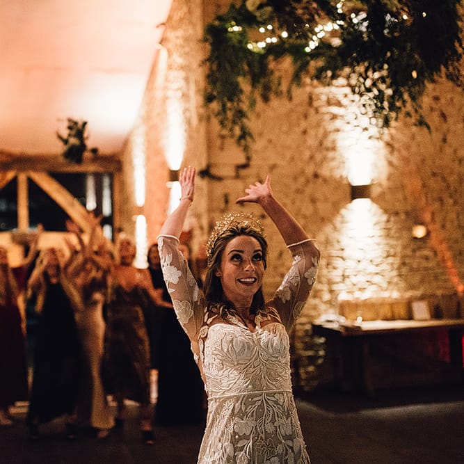 Bouquet Toss For A Grey And Gold Celestial Wedding At Cripps Barn With Images From Samuel Docker Photography