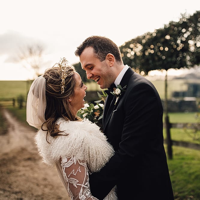 Hermione De Paula Bespoke Wedding Dress & Luna Bea Headpiece
