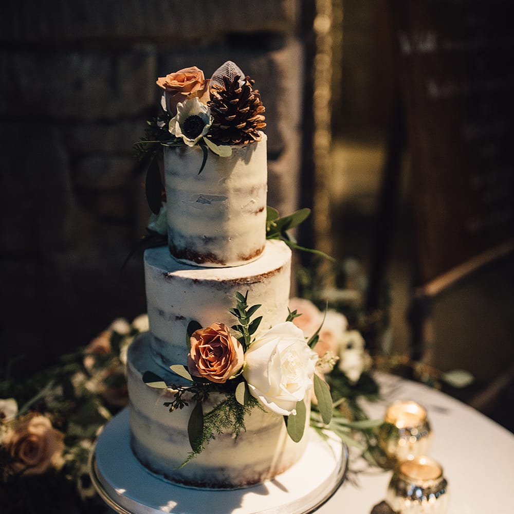 Semi Naked Wedding Cake With Fresh Flowers