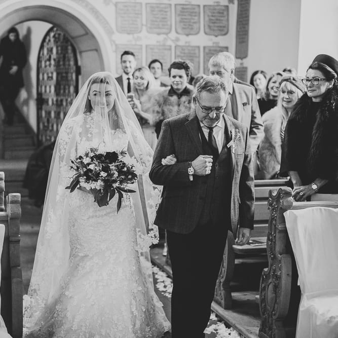 Bride in Ian Stuart Wedding Dress Wedding Ceremony Entrance