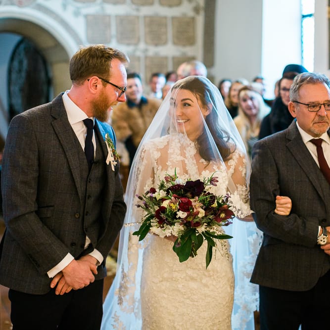 Bride in Ian Stuart Wedding Dress Wedding Ceremony Entrance