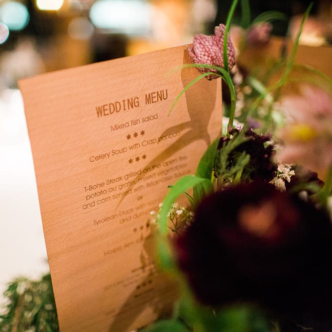 Engraved Wooden Wedding Menu