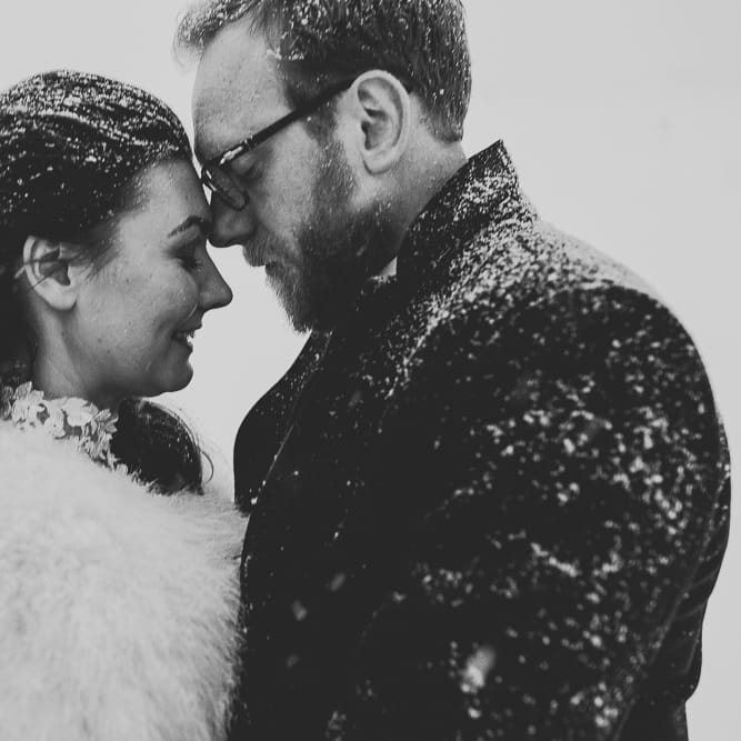 Romantic Bride & Groom Portrait in the Snow
