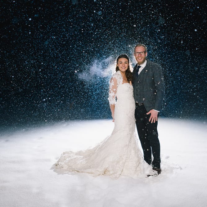 Bride & Groom Snowy Portrait