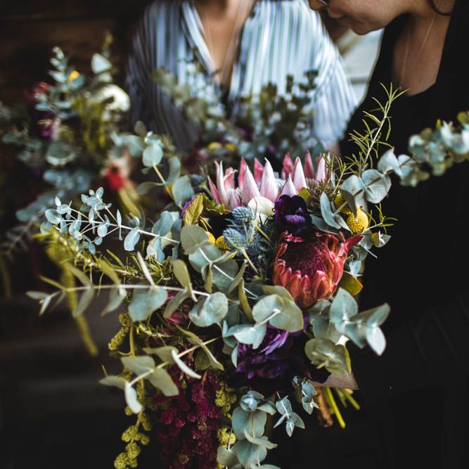 Protea Wedding Bouquet // Pub Wedding At The White Horse Chichester With Bride In Limor Rosen And Groom In Ted Baker With Images From Victoria Popova Photography