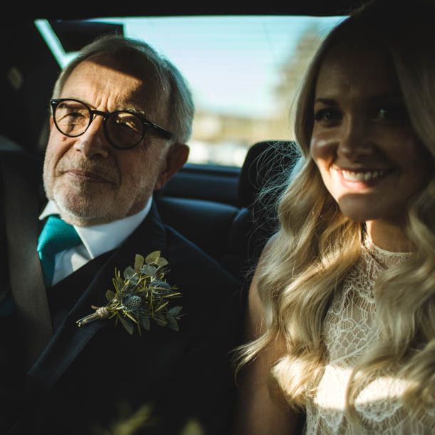 Bride & Father Of The Bride On Way To Church // Pub Wedding At The White Horse Chichester With Bride In Limor Rosen And Groom In Ted Baker With Images From Victoria Popova Photography