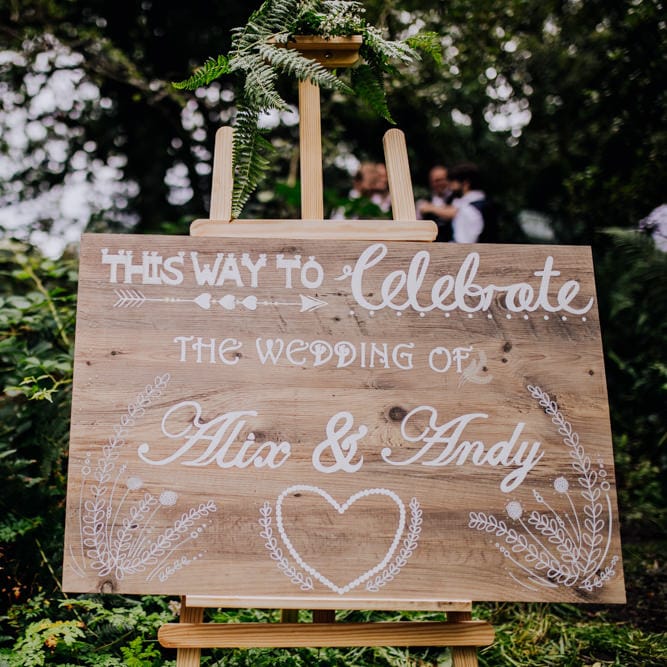 Wooden Wedding Welcome Sign | Stylish Woodland Wedding in Cheshire | Clara Cooper Photography | Story Board Weddings Films
