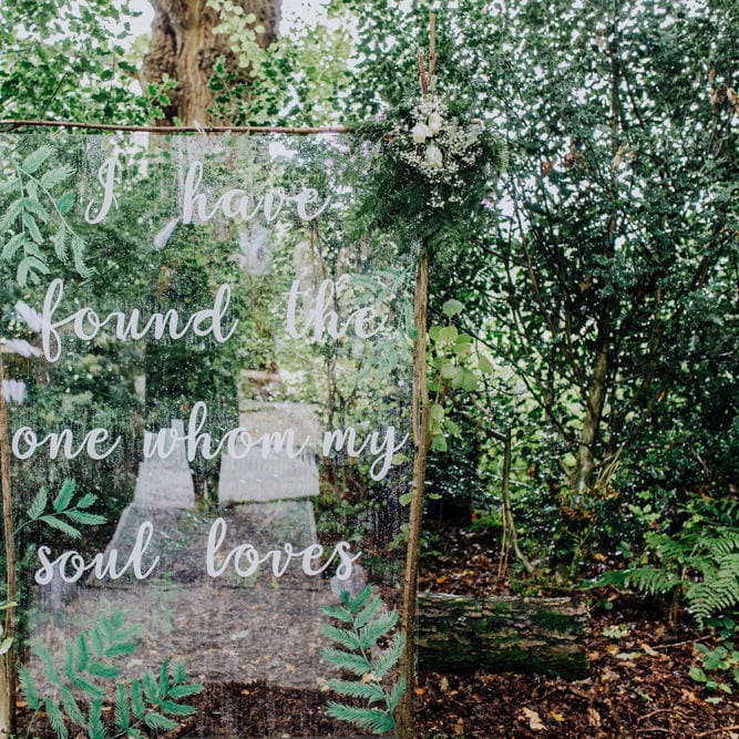 Perspex Wedding Sign | Stylish Woodland Wedding in Cheshire | Clara Cooper Photography | Story Board Weddings Films