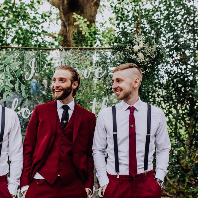 Groom in Bespoke Burgundy Suit | Stylish Woodland Wedding in Cheshire | Clara Cooper Photography | Story Board Weddings Films