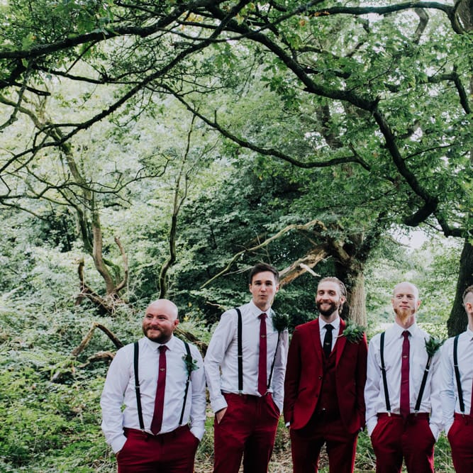 Groom in Bespoke Burgundy Suit | Stylish Woodland Wedding in Cheshire | Clara Cooper Photography | Story Board Weddings Films