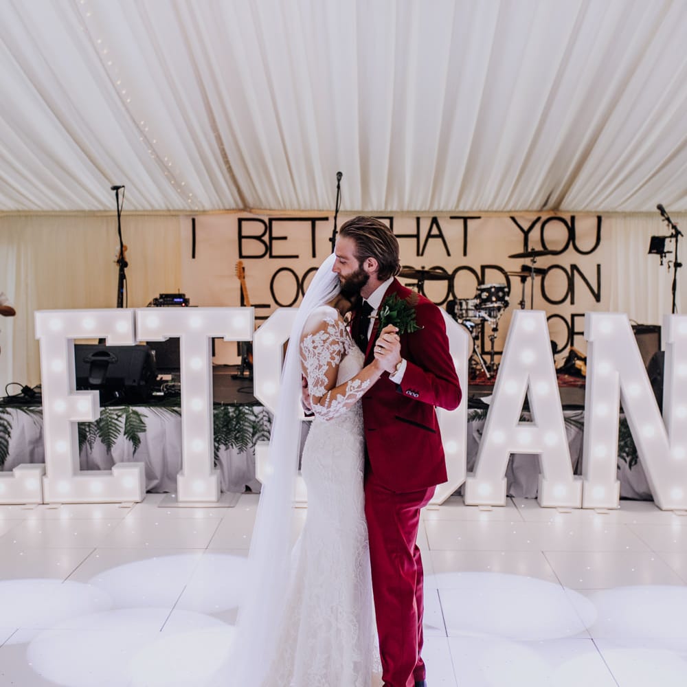 First Dance | Bride in Rosa Clara Naim Bridal Gown | Groom in Bespoke Burgundy Suit | Stylish Woodland Wedding in Cheshire | Clara Cooper Photography | Story Board Weddings Films