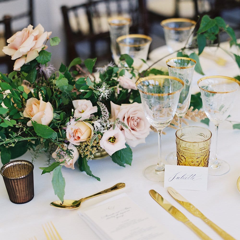 Gold Cutlery With Pink Florals For Wedding // Image By Taylor And Porter