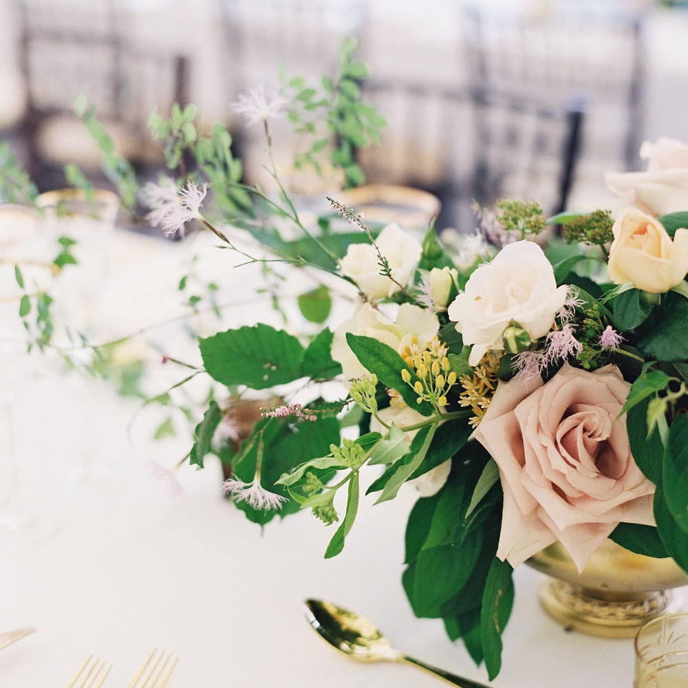 Gold Cutlery With Pink Florals For Wedding // Image By Taylor And Porter