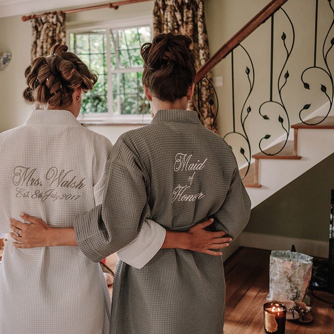 Personalised Getting Ready Robes | Wedding Morning Bridal Preparations | White and Silver English Country Garden At Home Marquee Wedding | Jason Mark Harris Photography